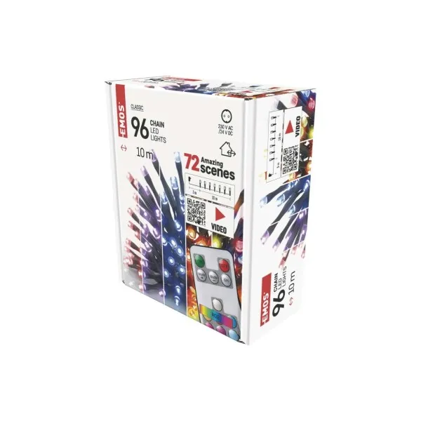 EMOS LED vianočná reťaz, 10 m, vonkajšia aj vnútorná, RGB, ovládač, programy, časovač