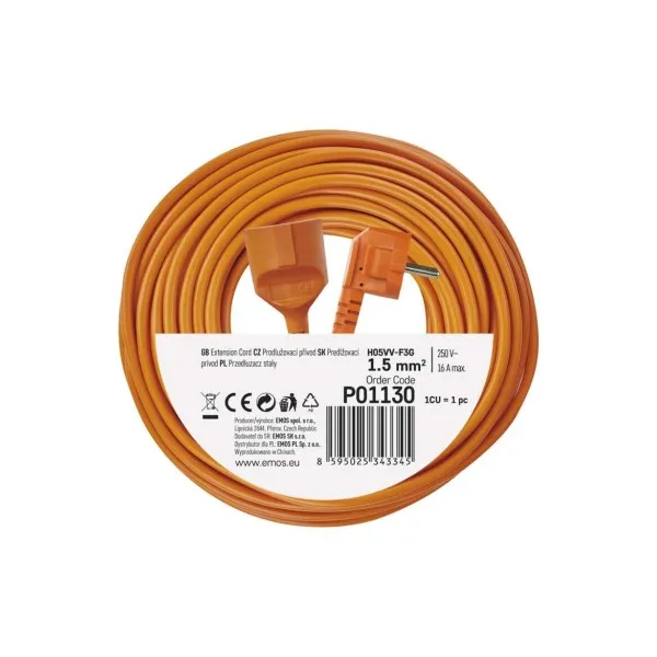 EMOS Predlžovací kábel 30 m / 1 zásuvka / oranžový / PVC / 230 V / 1,5 mm2