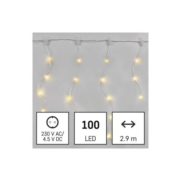 EMOS LED vianočná drop reťaz – cencúle, 2,9 m, vonkajšia aj vnútorná, teplá biela, programy