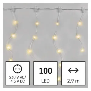 EMOS LED vianočná drop reťaz – cencúle, 2,9 m, vonkajšia aj vnútorná, teplá biela, programy