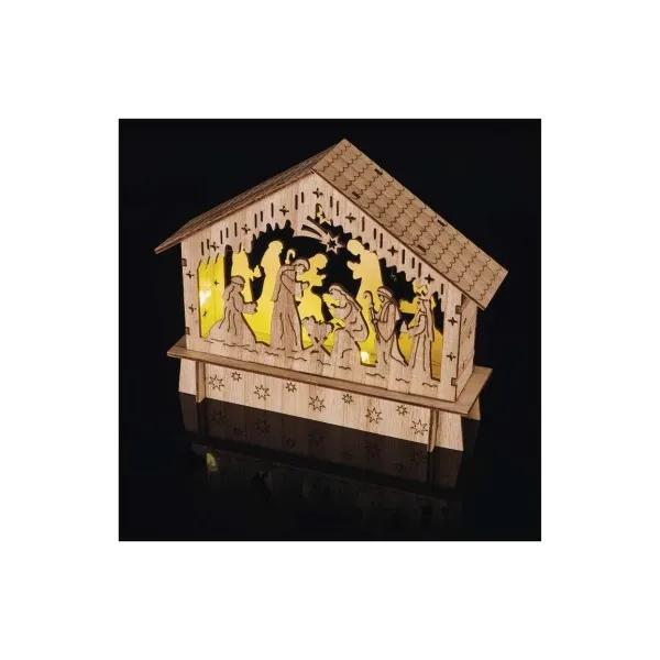 EMOS LED vianočný betlehem drevený, 15 cm, 2x AA, vnútorný, teplá biela, časovač