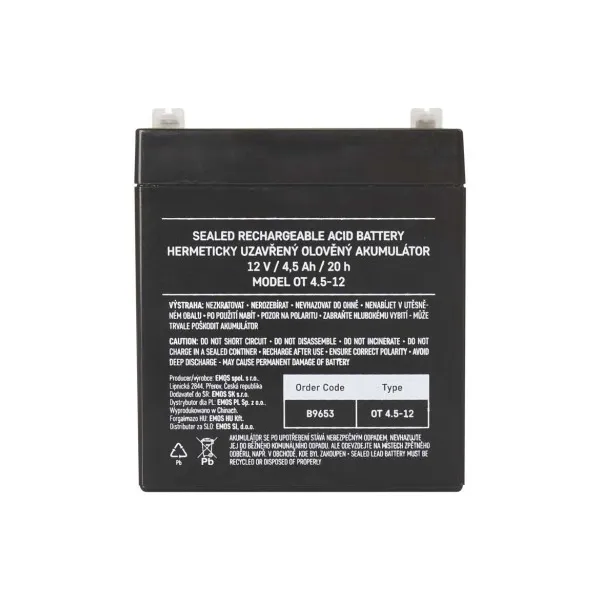 EMOS Bezúdržbový olovený akumulátor 12 V/4,5 Ah, faston 4,7 mm