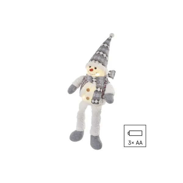 EMOS Lighting LED vianočný snehuliak sediaci, 31 cm, 3× AA, vnút., teplá biela