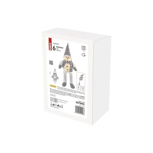 EMOS Lighting LED vianočný snehuliak sediaci, 31 cm, 3× AA, vnút., teplá biela