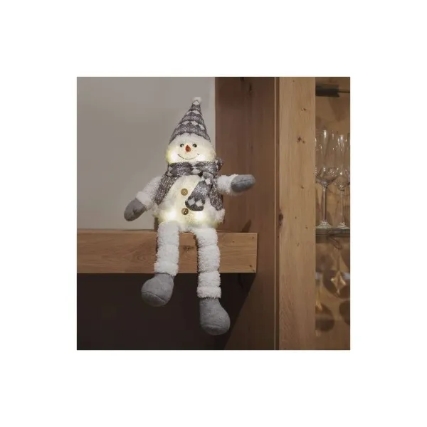 EMOS Lighting LED vianočný snehuliak sediaci, 31 cm, 3× AA, vnút., teplá biela