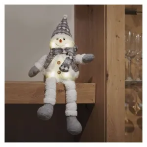 EMOS Lighting LED vianočný snehuliak sediaci, 31 cm, 3× AA, vnút., teplá biela