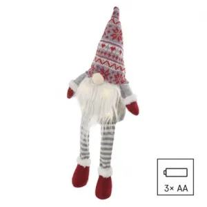 EMOS Lighting LED vianočný škriatok sediaci, 27 cm, 3× AA, vnút., teplá biela