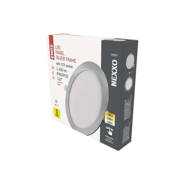 EMOS Lighting LED vstavané svietidlo NEXXO, kruhové, strieborné, 18W, CCT