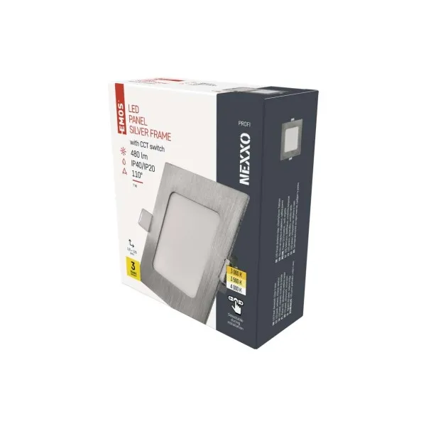 EMOS Lighting LED vstavané svietidlo NEXXO, štvorec, strieborné, 7W, CCT