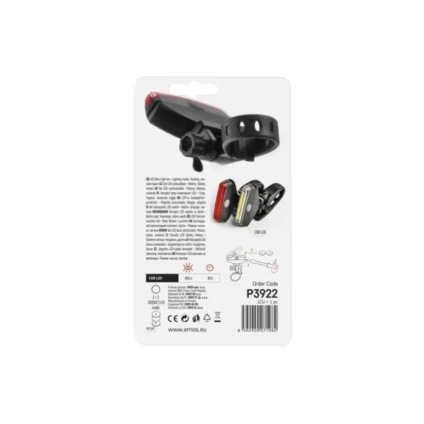 EMOS LED predné + zadné sviet. na bicykel P3922 na 2×CR2032, 22 lm