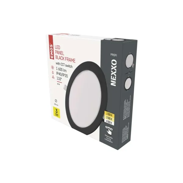 EMOS Lighting LED vstavané svietidlo NEXXO, kruhové, čierne, 18W, CCT
