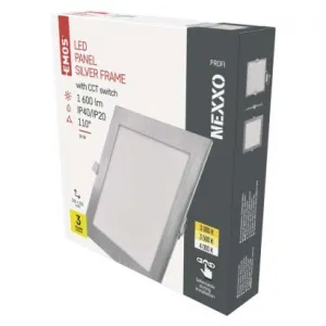 EMOS Lighting LED vstavané svietidlo NEXXO, štvorec, strieborné, 18W, CCT