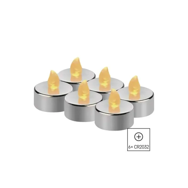 EMOS Lighting LED dekorácia – 6x čajová sviečka strieborná, 6x CR2032, vnútorná, vintage
