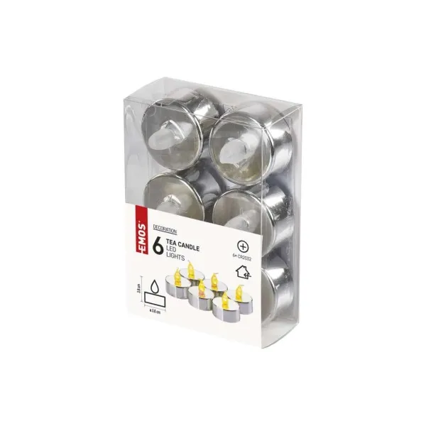 EMOS Lighting LED dekorácia – 6x čajová sviečka strieborná, 6x CR2032, vnútorná, vintage