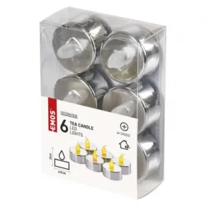 EMOS Lighting LED dekorácia – 6x čajová sviečka strieborná, 6x CR2032, vnútorná, vintage