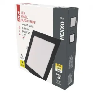 EMOS Lighting LED vstavané svietidlo NEXXO, štvorec, čierne, 18W, CCT
