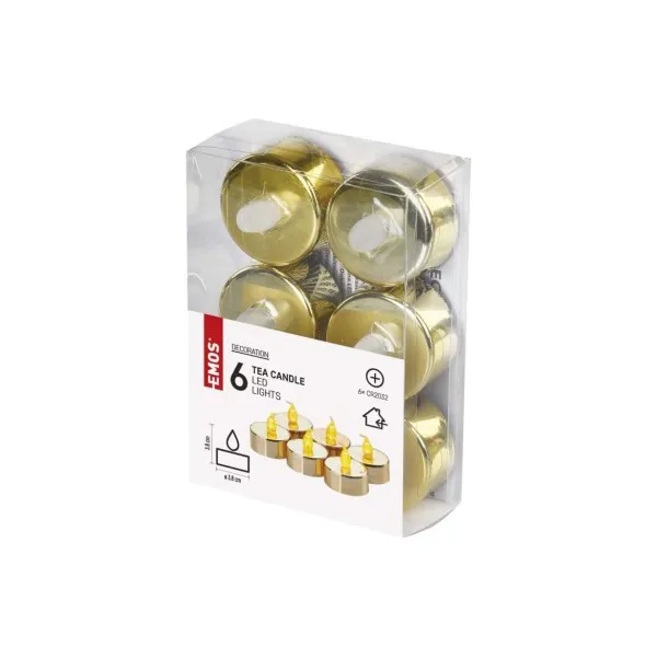 EMOS Lighting LED dekorácia – 6x čajová sviečka zlatá, 6x CR2032, vnútorná, vintage