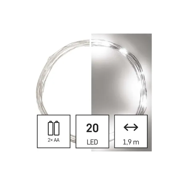 EMOS Lighting LED vianočná nano reťaz, 1,9 m, 2x AA, vnútorná, studená biela, časovač