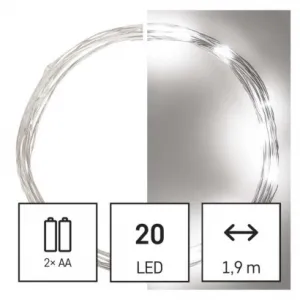 EMOS Lighting LED vianočná nano reťaz, 1,9 m, 2x AA, vnútorná, studená biela, časovač