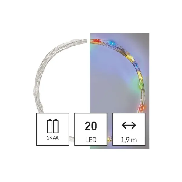 EMOS Lighting LED vianočná nano reťaz, 1,9 m, 2x AA, vnútorná, multicolor, časovač