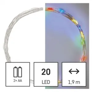 EMOS Lighting LED vianočná nano reťaz, 1,9 m, 2x AA, vnútorná, multicolor, časovač