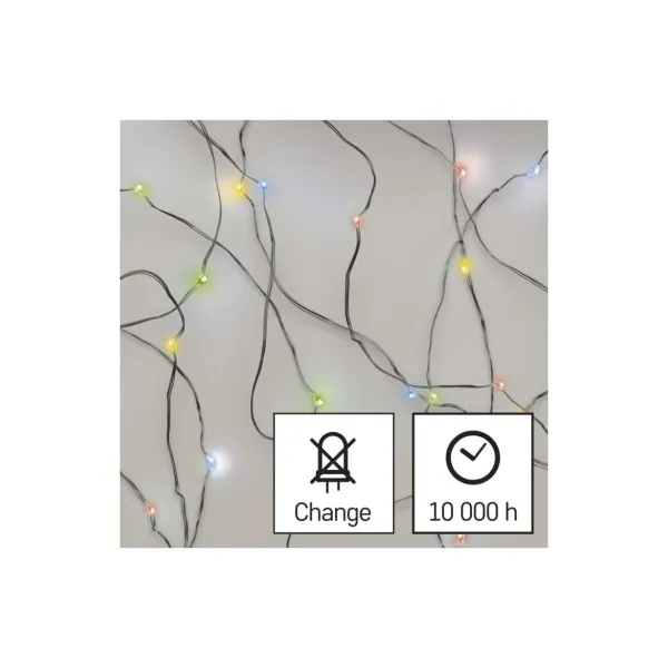 EMOS Lighting LED vianočná nano reťaz, 1,9 m, 2x AA, vnútorná, multicolor, časovač