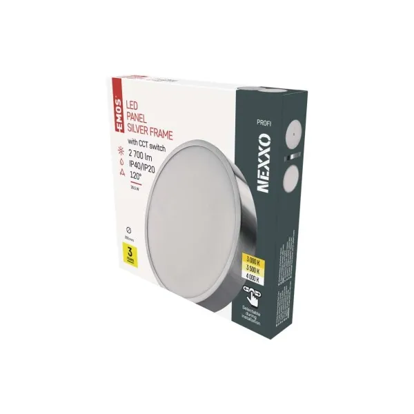 EMOS Lighting LED prisadené svietidlo, kruhové, strieborné, 28,5W, CCT
