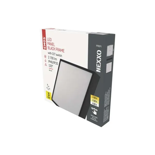 EMOS Lighting LED prisadené svietidlo, štvorec, čierne, 28,5W, CCT
