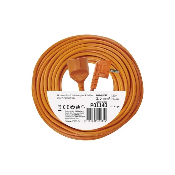 EMOS Predlžovací kábel 40 m / 1 zásuvka / oranžový / PVC / 230 V / 1,5 mm2