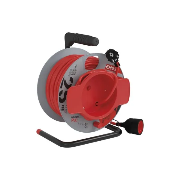 EMOS Predlžovací kábel na bubne 25 m / 1 zásuvka / červený / PVC / 230 V / 1,5 mm2