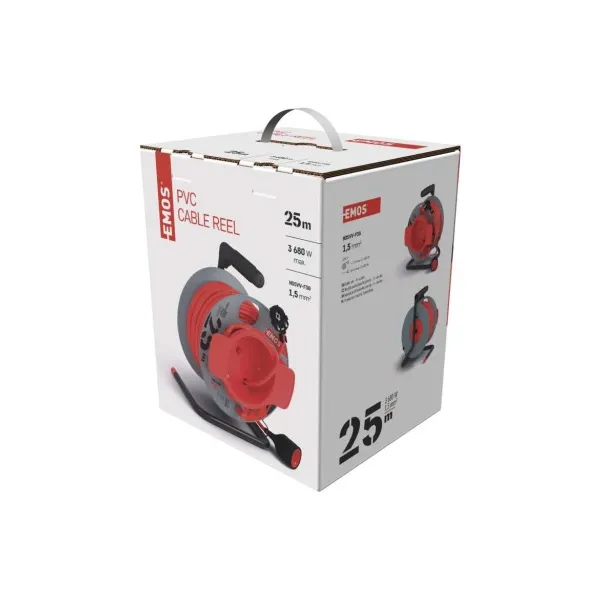 EMOS Predlžovací kábel na bubne 25 m / 1 zásuvka / červený / PVC / 230 V / 1,5 mm2
