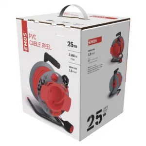 EMOS Predlžovací kábel na bubne 25 m / 1 zásuvka / červený / PVC / 230 V / 1,5 mm2
