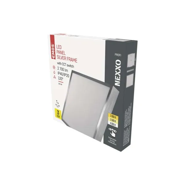 EMOS Lighting LED prisadené svietidlo, štvorec, strieborné, 28,5W, CCT