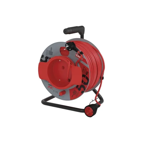EMOS Predlžovací kábel na bubne 50 m / 1 zásuvka / červený / PVC / 230 V / 1,5 mm2