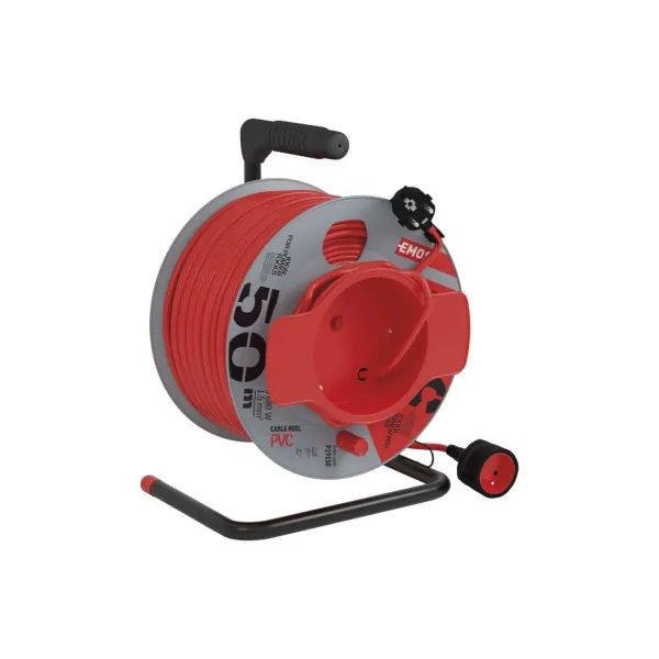 EMOS Predlžovací kábel na bubne 50 m / 1 zásuvka / červený / PVC / 230 V / 1,5 mm2