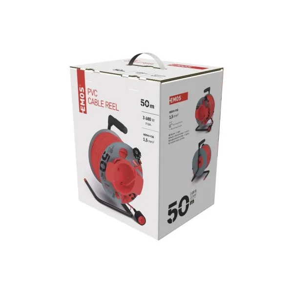 EMOS Predlžovací kábel na bubne 50 m / 1 zásuvka / červený / PVC / 230 V / 1,5 mm2