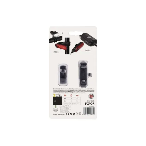 EMOS LED predné + zadné nabíjacie svietidlo na bicykel P3923, 90 lm