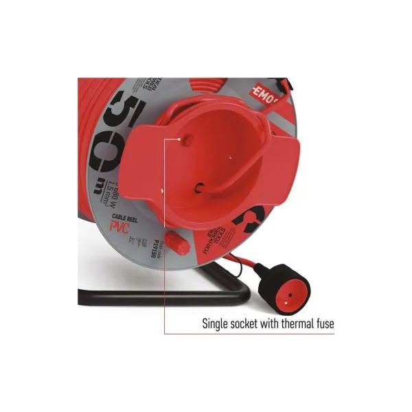 EMOS Predlžovací kábel na bubne 50 m / 1 zásuvka / červený / PVC / 230 V / 1,5 mm2