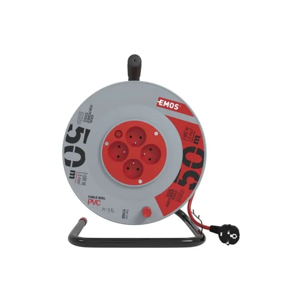 EMOS Predlžovací kábel na bubne 50 m / 4 zásuvky / červený / PVC / 230 V / 1,5 mm2
