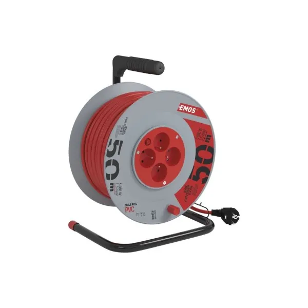 EMOS Predlžovací kábel na bubne 50 m / 4 zásuvky / červený / PVC / 230 V / 1,5 mm2