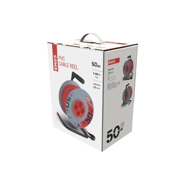 EMOS Predlžovací kábel na bubne 50 m / 4 zásuvky / červený / PVC / 230 V / 1,5 mm2