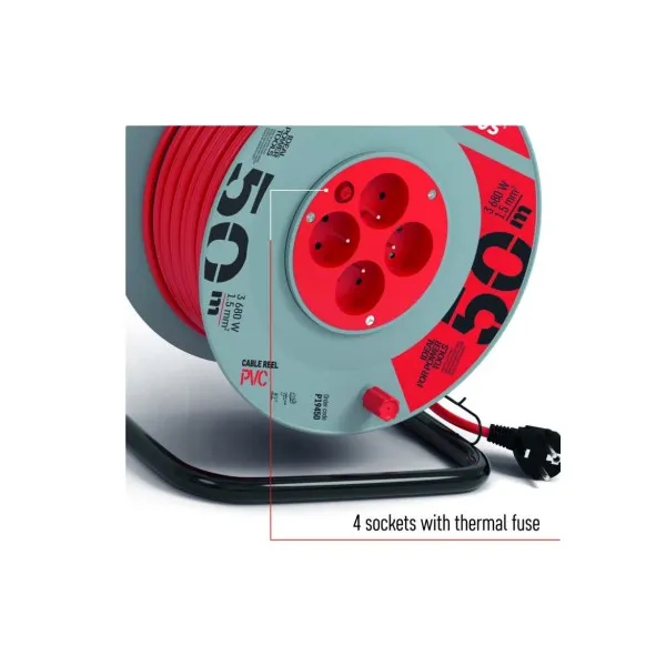 EMOS Predlžovací kábel na bubne 50 m / 4 zásuvky / červený / PVC / 230 V / 1,5 mm2