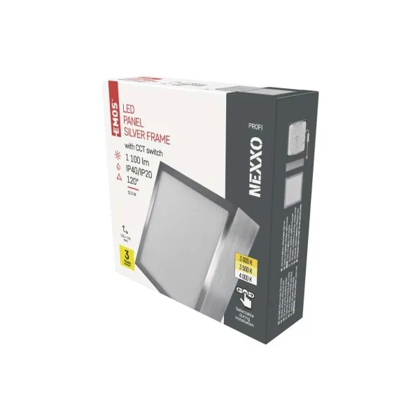 EMOS Lighting LED prisadené svietidlo, štvorec, strieborné, 12,5W, CCT
