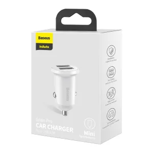 Baseus Grain Pro 2x USB 4,8A nabíjačka do auta (biela) 025367