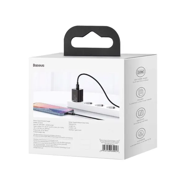 Baseus Super SI sada adaptéra USB-C 20W a kábla USB-C na Lightning 1 m, čierna