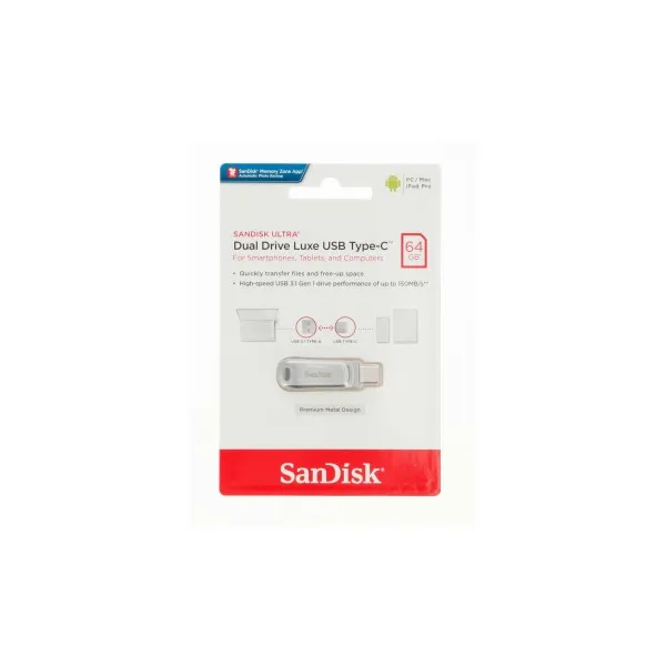 SanDisk Flash Disk 64GB Ultra Dual Drive Luxe USB 3.1 Typ C 150 MB/s
