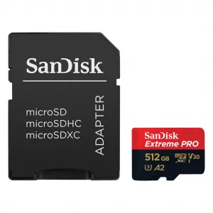 SanDisk Extreme PRO microSDXC 512 GB + SD Adapter 200 MB/s and 140 MB/s A2 C10 V30... 85235110