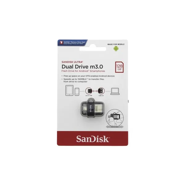 SanDisk Flash Disk 128 GB Dual USB Drive m3.0 Ultra, OTG