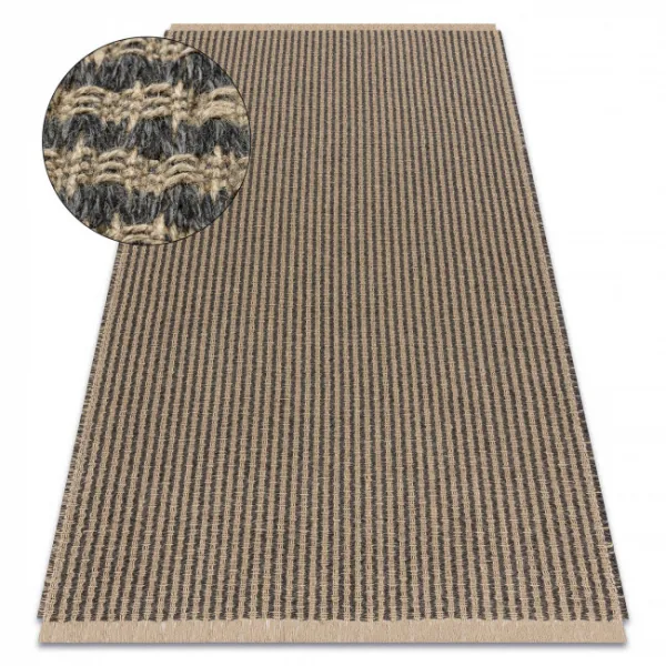 Koberec JUTE 3650 so strapcami čierny / béžový
