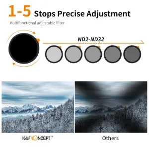 K&F Concept 62 mm Black Mist 1/4 a ND2-ND32 (1-5 Stop) Variabilný ND filter šošoviek 2... 20980